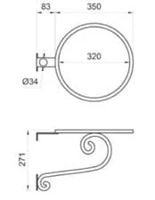Bản vẽ kỹ thuật khung sắt đặt chậu lavabo treo tường Kanly FW01 