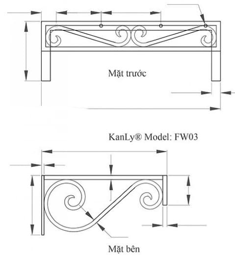 Bàn đá khung sắt đặt chậu lavabo treo tường Kanly FW03