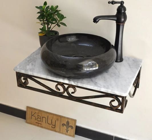 Bàn đá khung sắt đặt chậu lavabo treo tường Kanly FW03