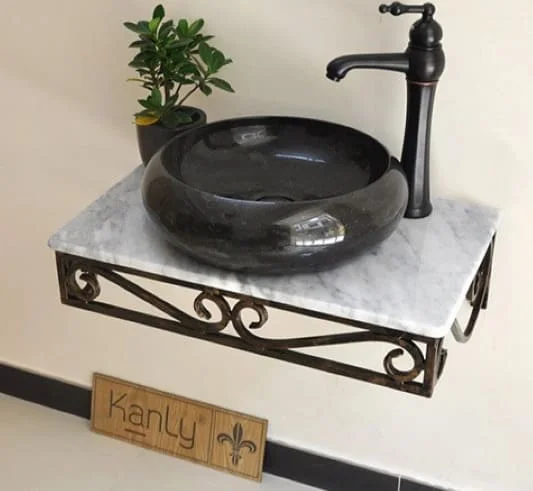 Bàn đá khung sắt đặt chậu lavabo treo tường Kanly FW03