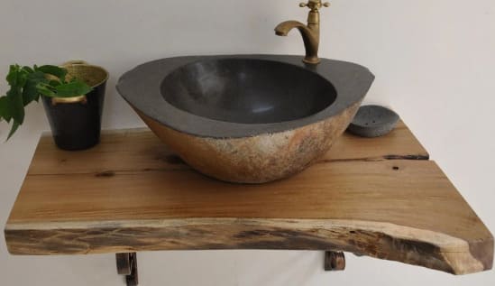Bàn mặt gỗ tự nhiên đặt chậu lavabo treo tường Kanly FW05