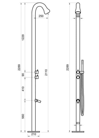 Bản vẽ kỹ thuật sen cây tắm đứng nóng lạnh đặt sàn ngoài trời Kanly KLS9003 