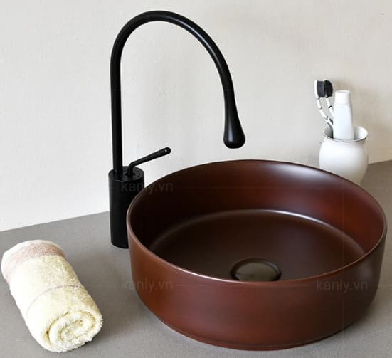 Chậu lavabo đặt bàn sứ tròn màu nâu Kanly SU521 