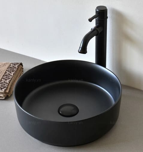 Chậu lavabo đặt bàn sứ tròn màu đen Kanly SU522 