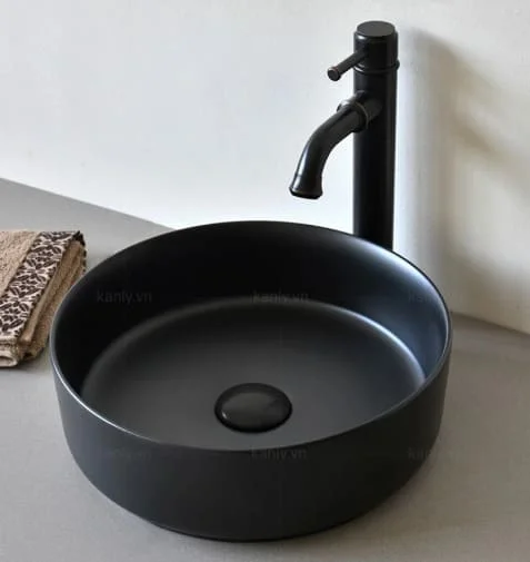 Chậu lavabo đặt bàn sứ tròn màu đen Kanly SU522 