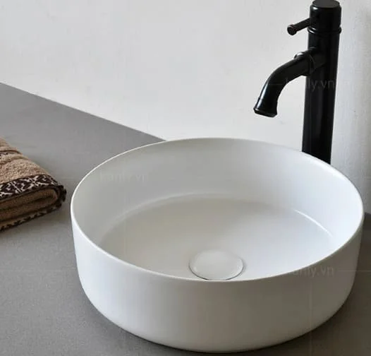 Chậu lavabo đặt bàn sứ tròn màu trắng Kanly SU523