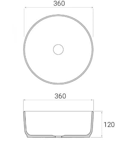 Bản vẽ kỹ thuật chậu lavabo đặt bàn sứ tròn màu vàng Kanly SU524 