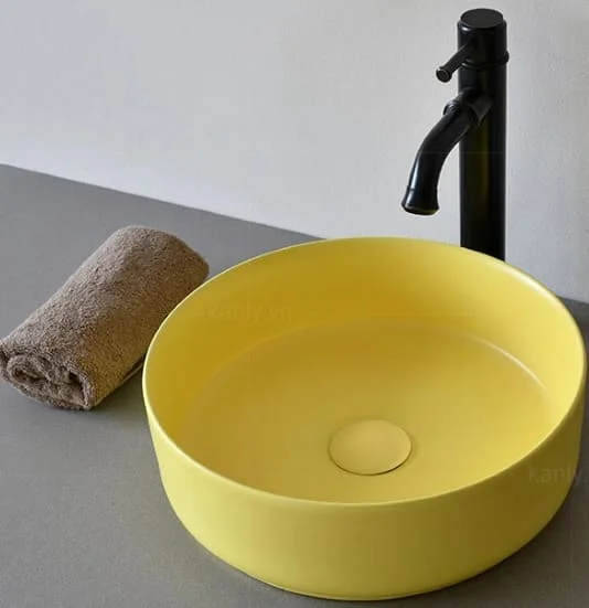 Chậu lavabo đặt bàn sứ tròn màu vàng Kanly SU524