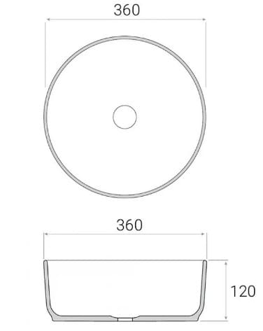 Bản vẽ kỹ thuật chậu lavabo đặt bàn sứ tròn màu xanh da trời Kanly SU525 