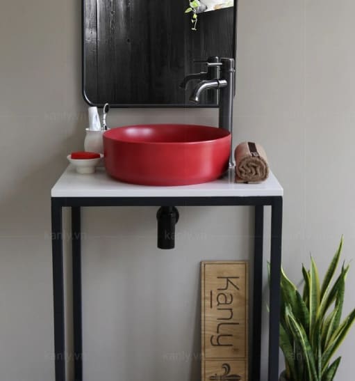 Chậu lavabo đặt bàn sứ tròn màu đỏ Kanly SU528 