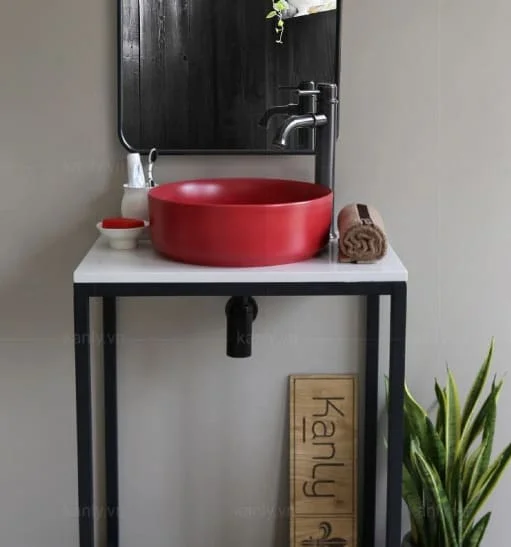 Chậu lavabo đặt bàn sứ tròn màu đỏ Kanly SU528