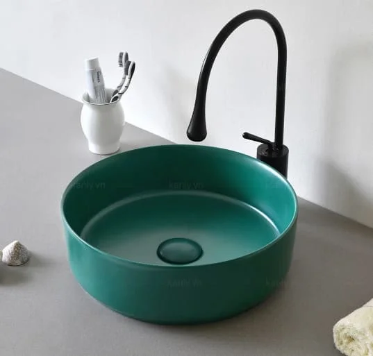 Chậu lavabo đặt bàn sứ tròn màu xanh lá Kanly SU529