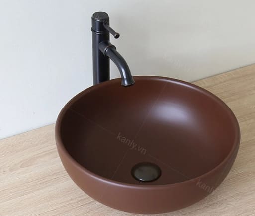 Chậu lavabo đặt bàn sứ tròn màu nâu Kanly SU511 