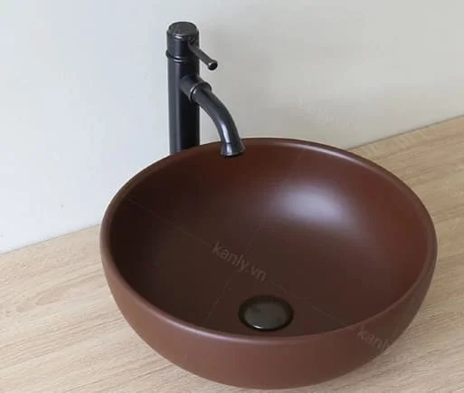 Chậu lavabo đặt bàn sứ tròn màu nâu Kanly SU511