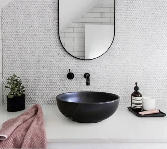 Chậu lavabo đặt bàn sứ tròn màu đen Kanly SU512