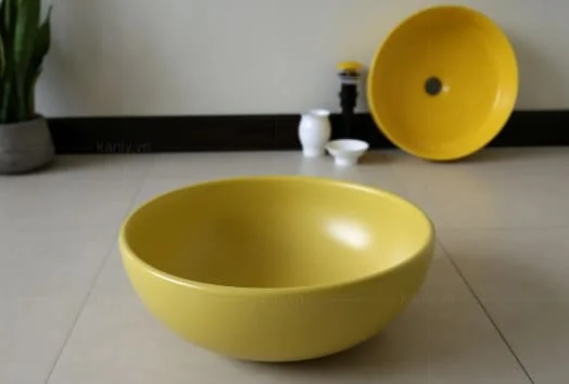 Chậu lavabo đặt bàn sứ tròn màu vàng Kanly SU514