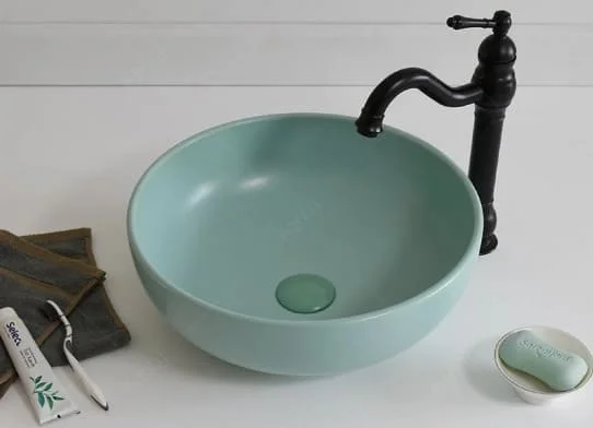 Chậu lavabo đặt bàn sứ tròn màu xanh ngọc Kanly SU516