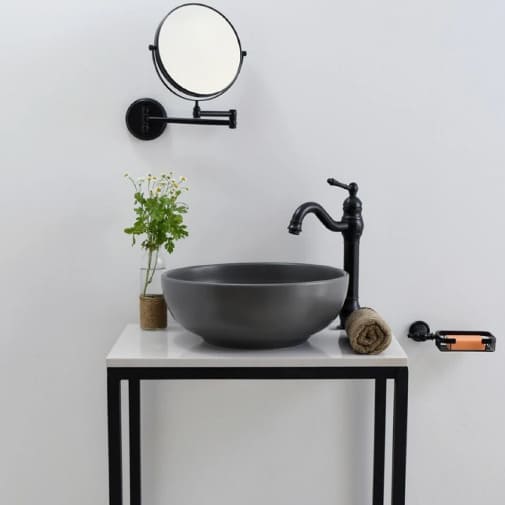 Chậu lavabo đặt bàn sứ tròn màu xám Kanly SU517 