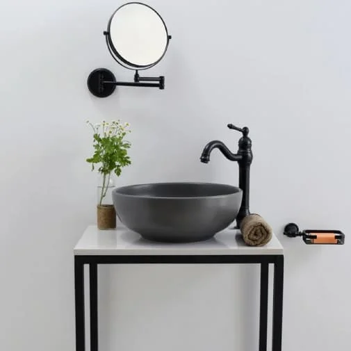 Chậu lavabo đặt bàn sứ tròn màu xám Kanly SU517
