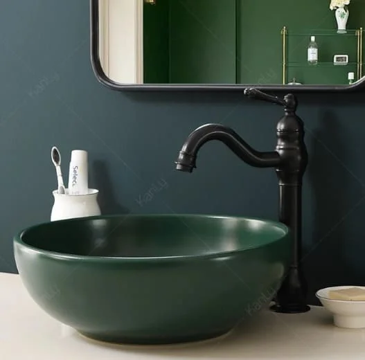 Chậu lavabo đặt bàn sứ tròn màu xanh lá Kanly SU519