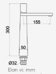 Bản vẽ kỹ thuật vòi lavabo màu đen nóng lạnh Kanly KLA42