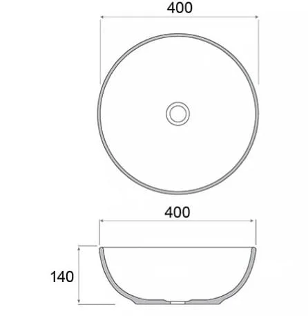 Bản vẽ kỹ thuật chậu lavabo đặt bàn sứ tròn màu hồng Kanly SU510