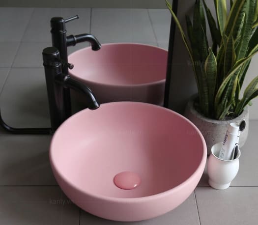 Chậu lavabo đặt bàn sứ tròn màu hồng Kanly SU510