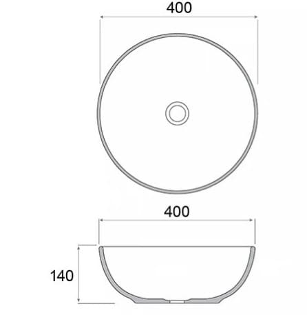 Bản vẽ kỹ thuật chậu lavabo đặt bàn sứ tròn màu hồng Kanly SU518