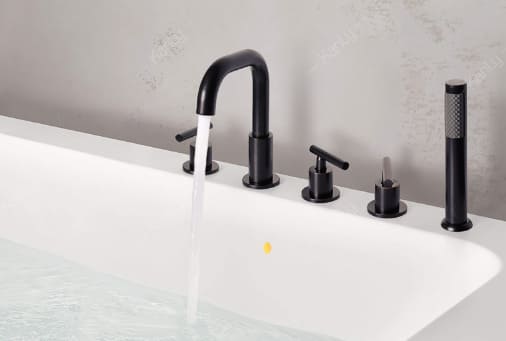 Sen bồn tắm gắn bồn 5 lỗ nóng lạnh bằng đồng màu đen Kanly GCB09B