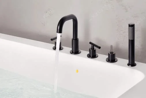 Sen bồn tắm gắn bồn 5 lỗ nóng lạnh bằng đồng màu đen Kanly GCB09B