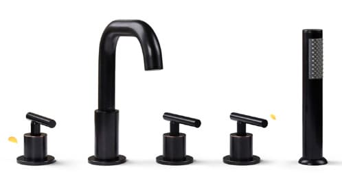 Sen bồn tắm gắn bồn 5 lỗ nóng lạnh bằng đồng màu đen Kanly GCB09B