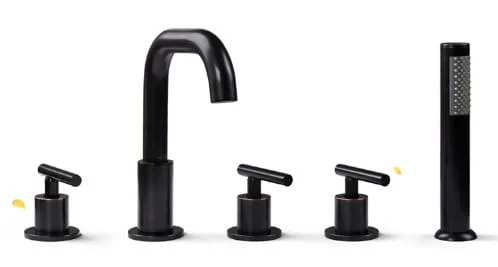 Sen bồn tắm gắn bồn 5 lỗ nóng lạnh bằng đồng màu đen Kanly GCB09B