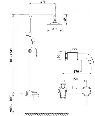 Bản vẽ kỹ thuật sen cây nóng lạnh cổ điển màu đen Kanly GCS18B 