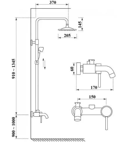 Bản vẽ kỹ thuật sen cây nóng lạnh cổ điển màu đen Kanly GCS18B 