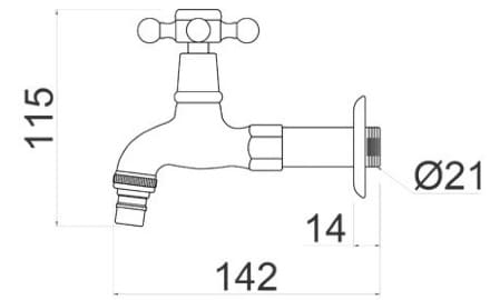 Bản vẽ kỹ thuật vòi nước lạnh bằng đồng màu đen gắn tường Kanly GCT01B 