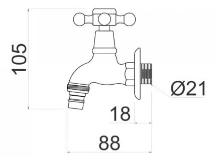 Bản vẽ kỹ thuật vòi nước lạnh bằng đồng màu đen gắn tường Kanly GCT01NB 