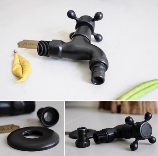 Vòi nước lạnh bằng đồng màu đen gắn tường Kanly GCT01NB 