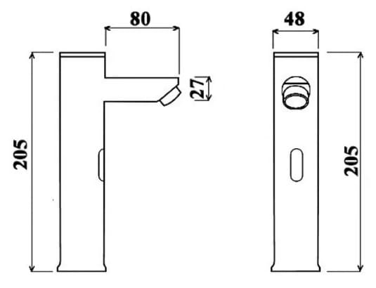Bản vẽ kỹ thuật vòi lavabo cảm ứng bằng đồng Kanly GCVC1B 