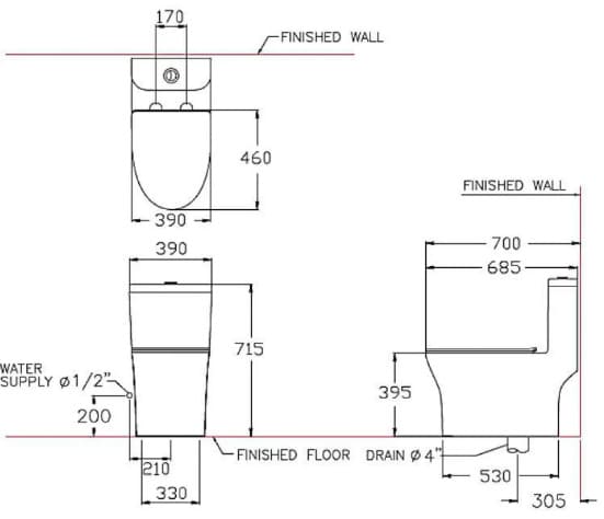 Bản vẽ kỹ thuật bàn cầu 1 khối Cotto C11006H