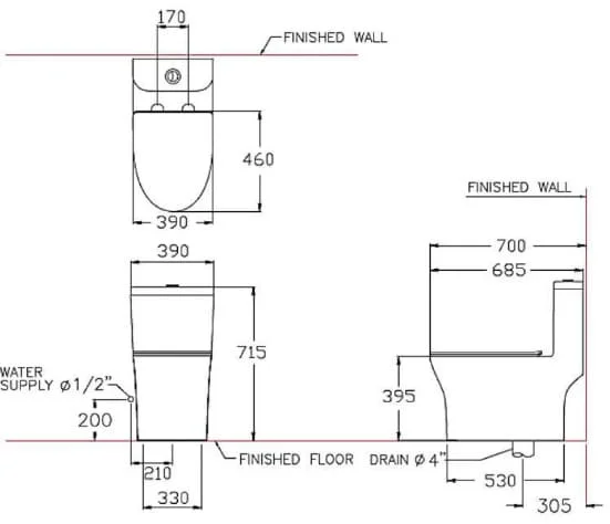 Bản vẽ kỹ thuật bàn cầu 1 khối Cotto C11006H