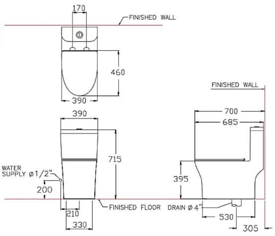Bản vẽ kỹ thuật Bàn cầu 1 khối Cotto C11006HOS 