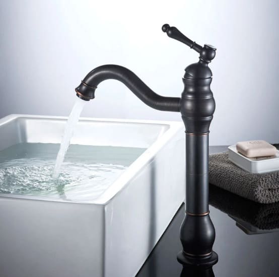 Vòi chậu nóng lạnh đồng thau màu đen Haduvico VR047