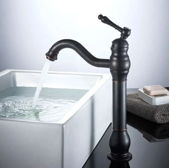 Vòi chậu nóng lạnh đồng thau màu đen Haduvico VR047