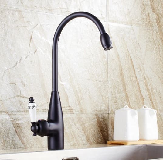 Vòi chậu nóng lạnh đồng thau màu đen Haduvico VR009