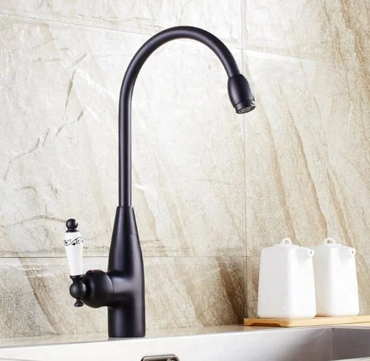 Vòi chậu nóng lạnh đồng thau màu đen Haduvico VR009