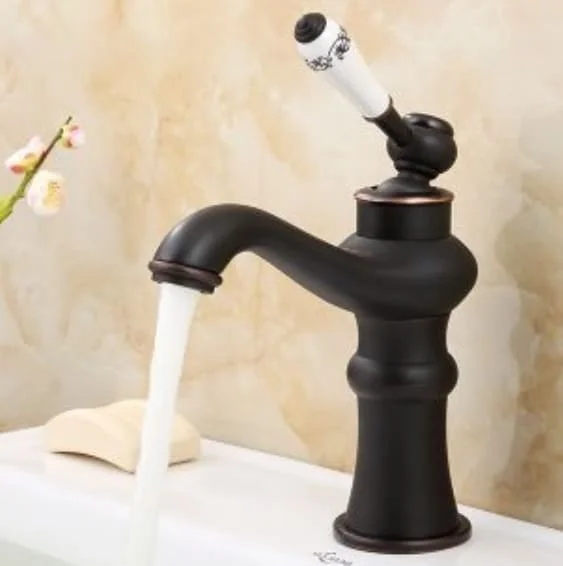 Vòi chậu nóng lạnh đồng thau màu đen Haduvico VR056