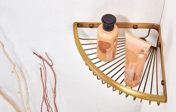 Kệ góc để đồ phòng tắm bằng đồng Haduvico PK085