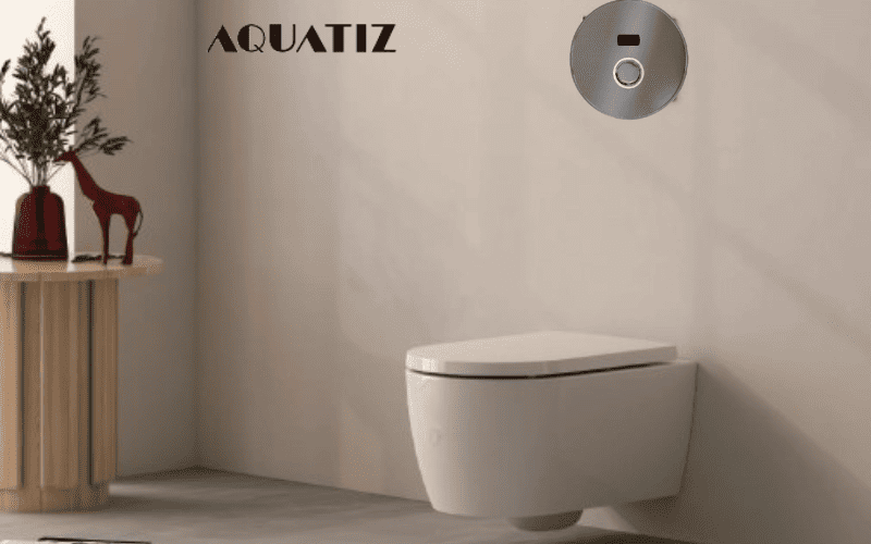 Bồn cầu âm treo tường dùng van xả cảm ứng âm tường Aquatiz D6003