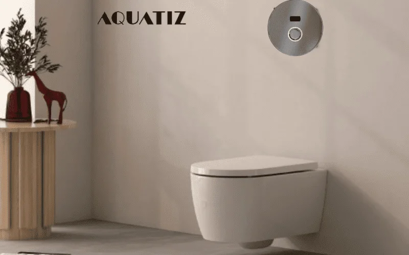 Bồn cầu âm treo tường dùng van xả cảm ứng âm tường Aquatiz D6003