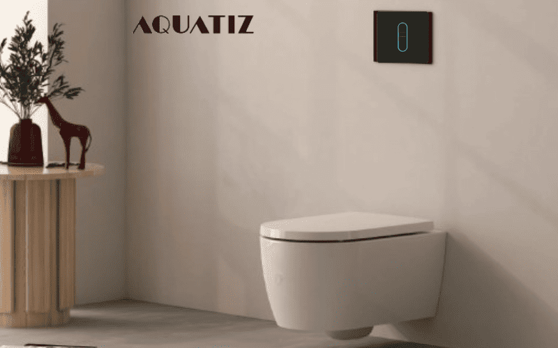 Bồn cầu treo tường dùng van xả cảm ứng âm tường Aquatiz D600031